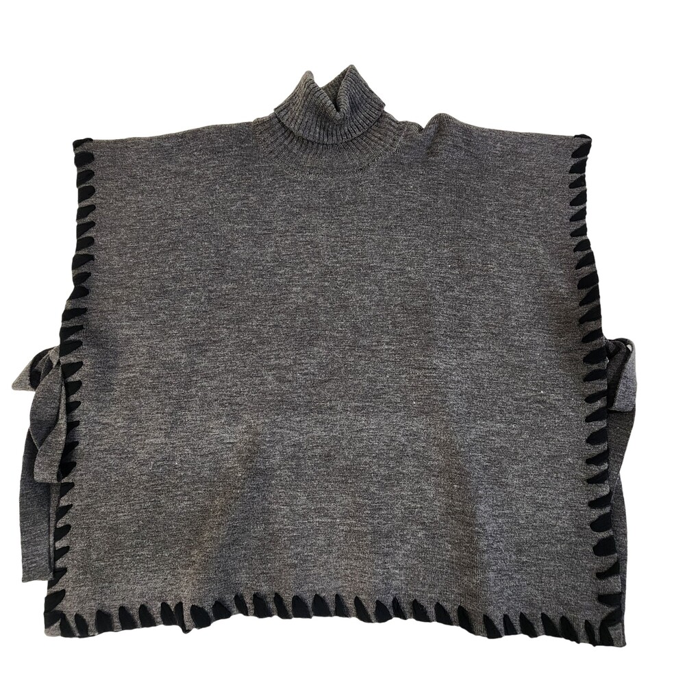 Antonio Melani Turtleneck Poncho Womens XS/S Gray Black Knit Sweater Cape #1993